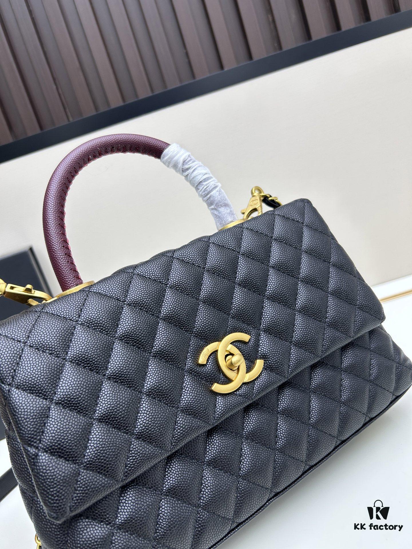 69303f86f09edb6de4c4d755 Chanel Coco Handle with Box, Black Calfskin with Red Handle