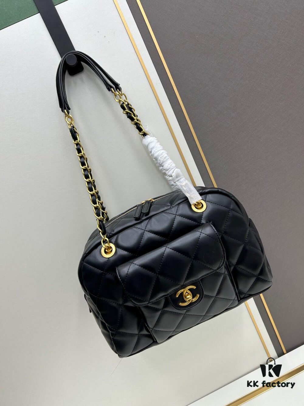 69303fadf09edb6de4c4d777 New Chanel 24A Bowling Bag Small Black Crinkled Calfskin