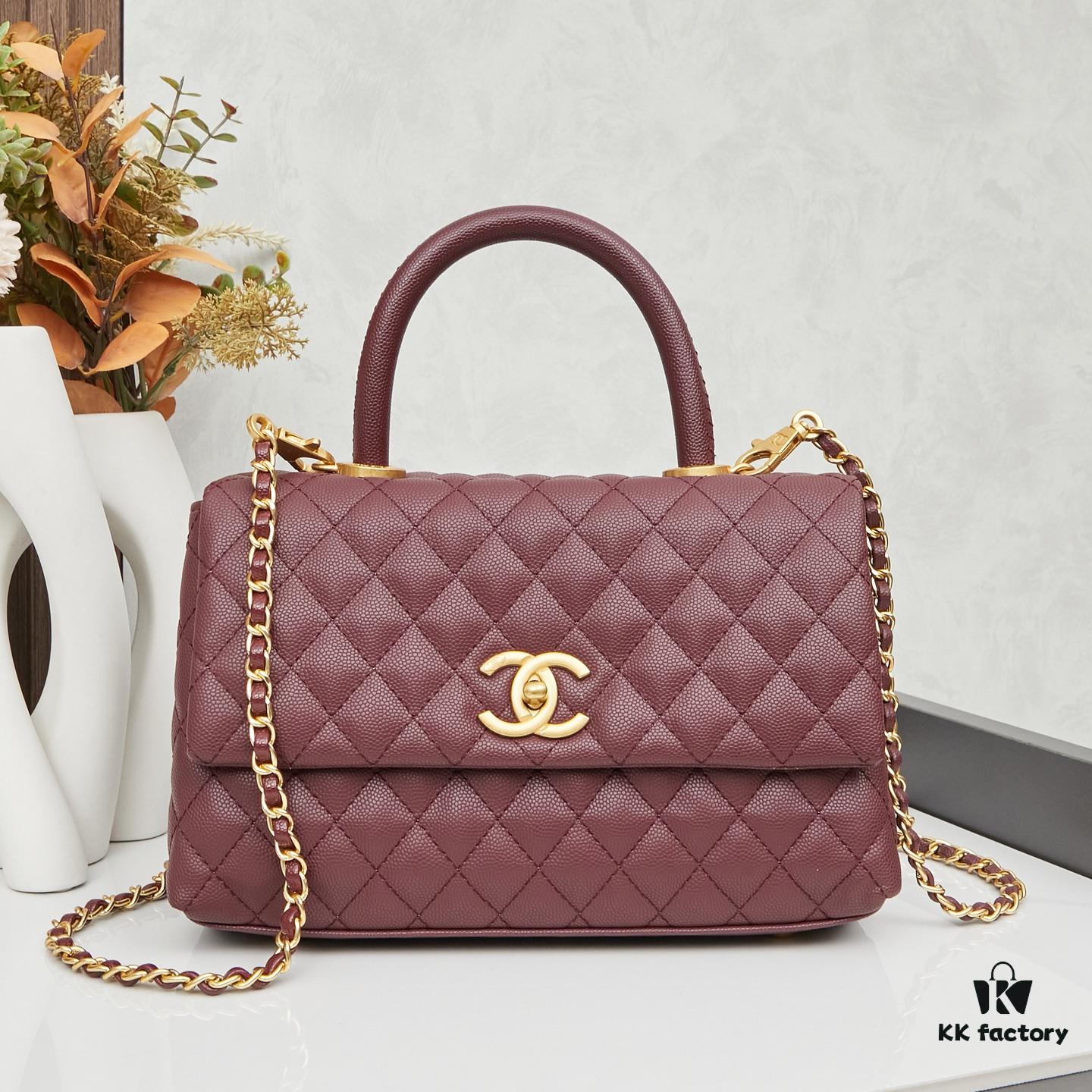 69303fb3f09edb6de4c4d77e New Arrival with Box Chanel Coco Handle Black Calfskin Red Handle