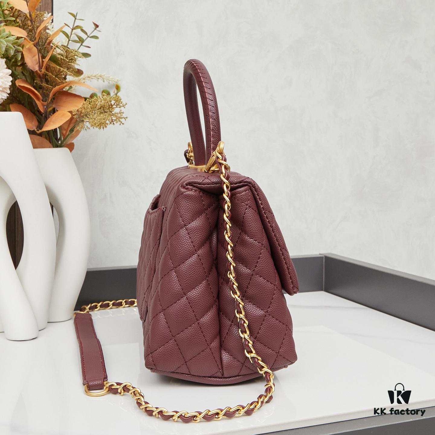 69303fb4f09edb6de4c4d77f New Arrival with Box Chanel Coco Handle Black Calfskin Red Handle