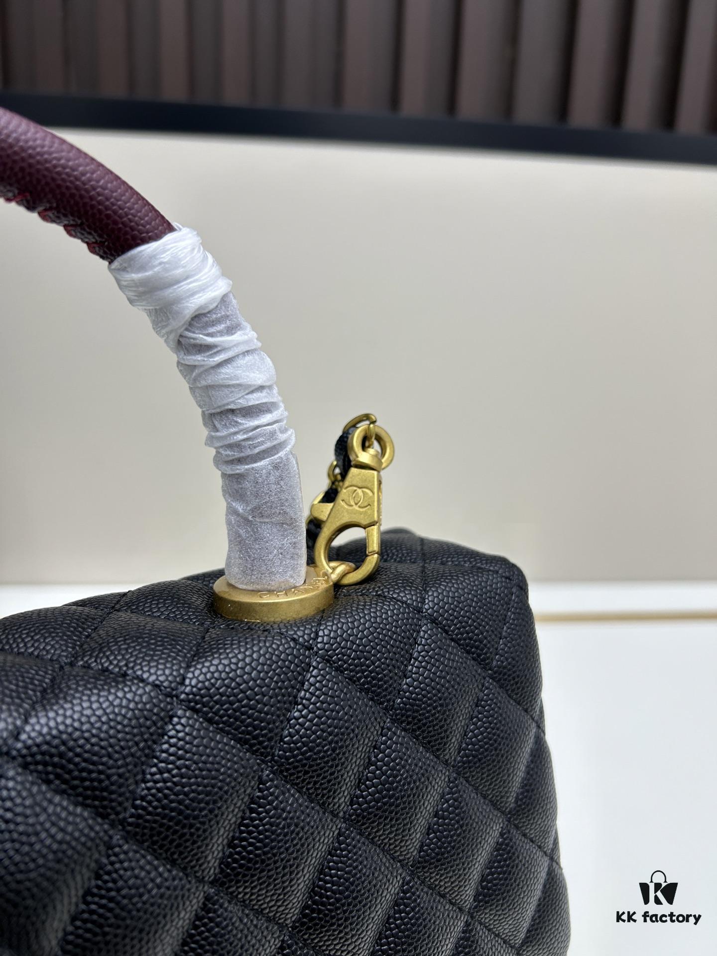 69303fb7f09edb6de4c4d782 Chanel Coco Handle with Box, Black Calfskin with Red Handle
