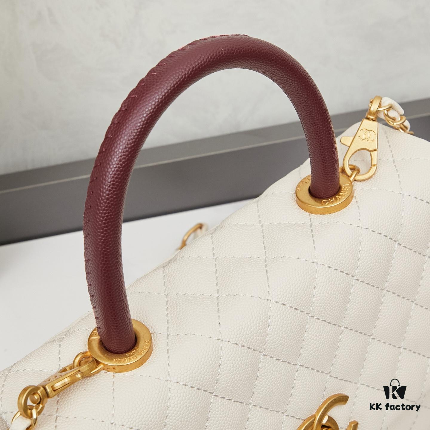 New Arrival with Box Chanel Coco Handle Black Calfskin Red Handle
