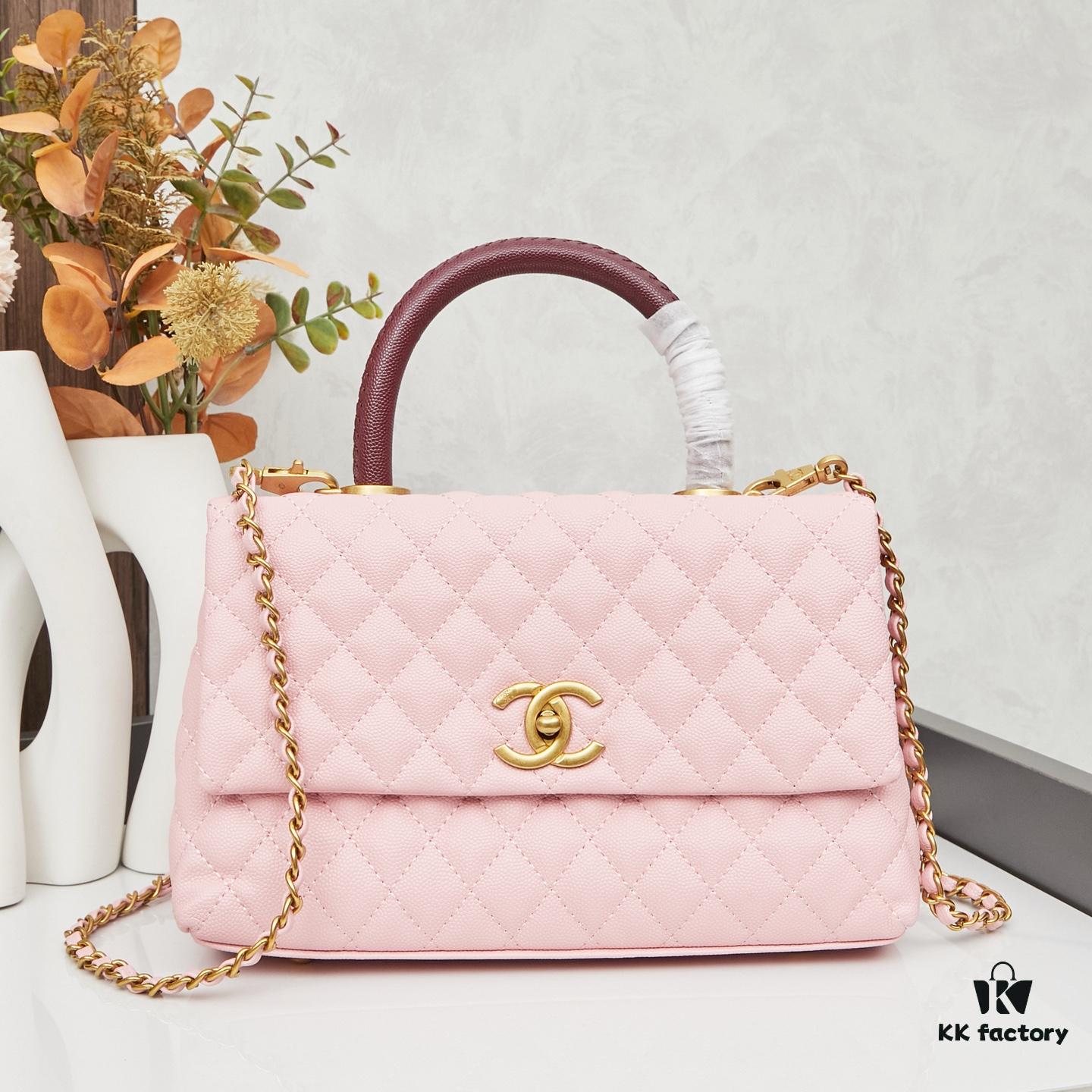 69303fc4f09edb6de4c4d791 New Arrival with Box Chanel Coco Handle Black Calfskin Red Handle