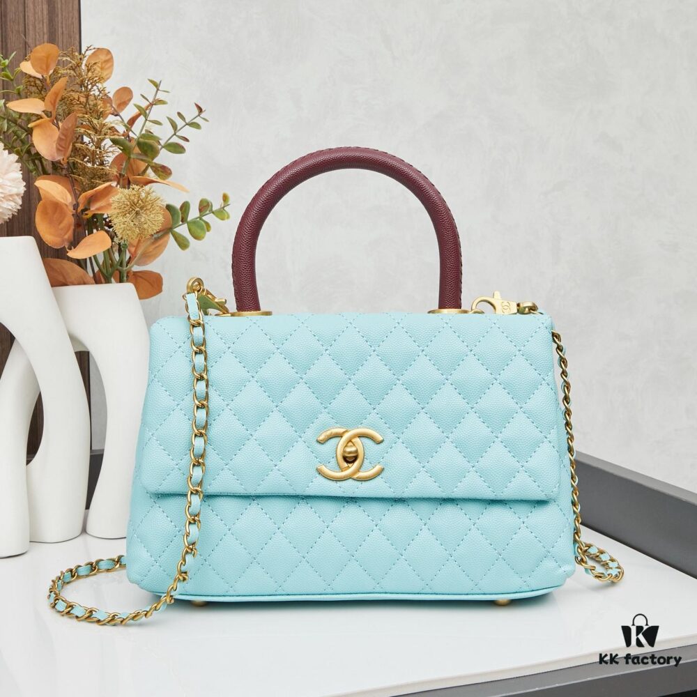 69303fccf09edb6de4c4d79a New Arrival with Box Chanel Coco Handle Black Calfskin Red Handle