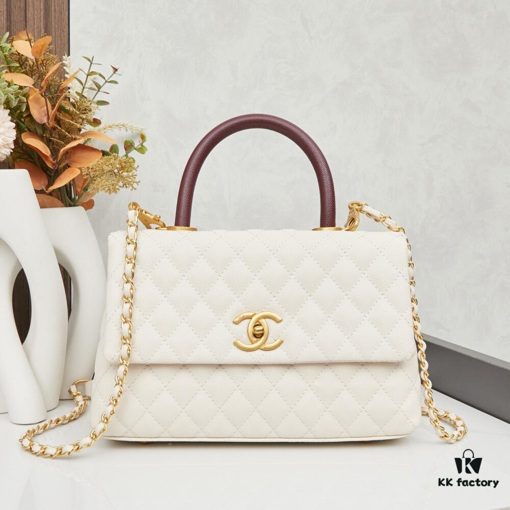 69303fccf09edb6de4c4d79b New Arrival with Box Chanel Coco Handle Black Calfskin Red Handle