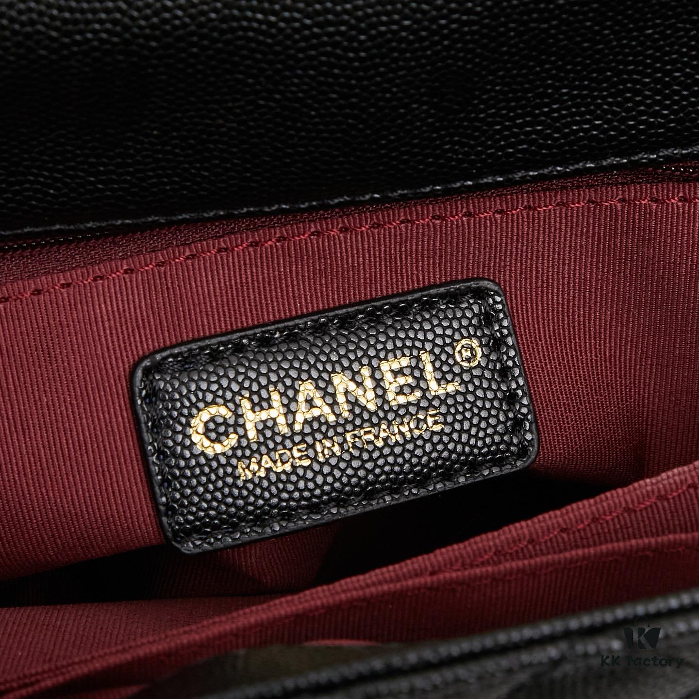 New Arrival with Box Chanel Coco Handle Black Calfskin Red Handle