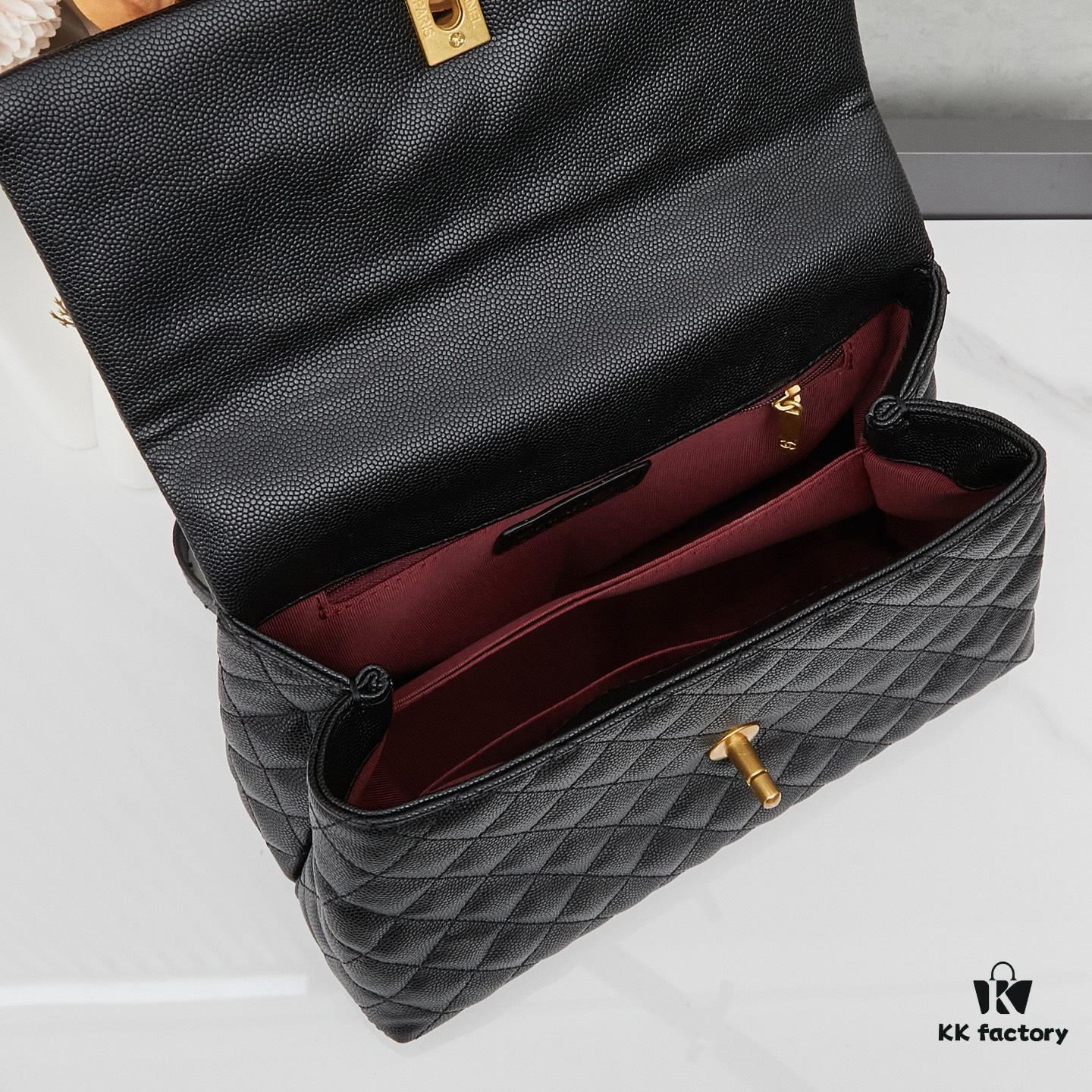 New Arrival with Box Chanel Coco Handle Black Calfskin Red Handle