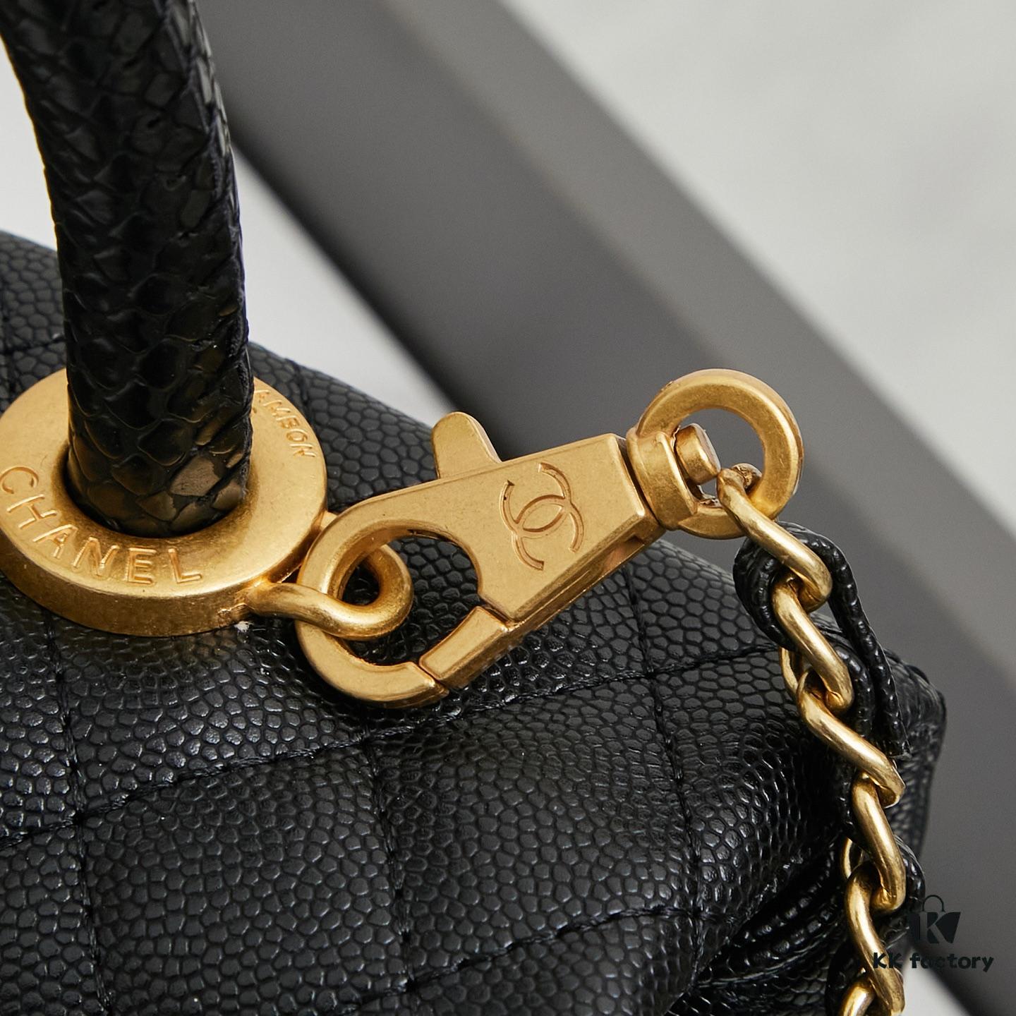 New Arrival with Box Chanel Coco Handle Black Calfskin Red Handle