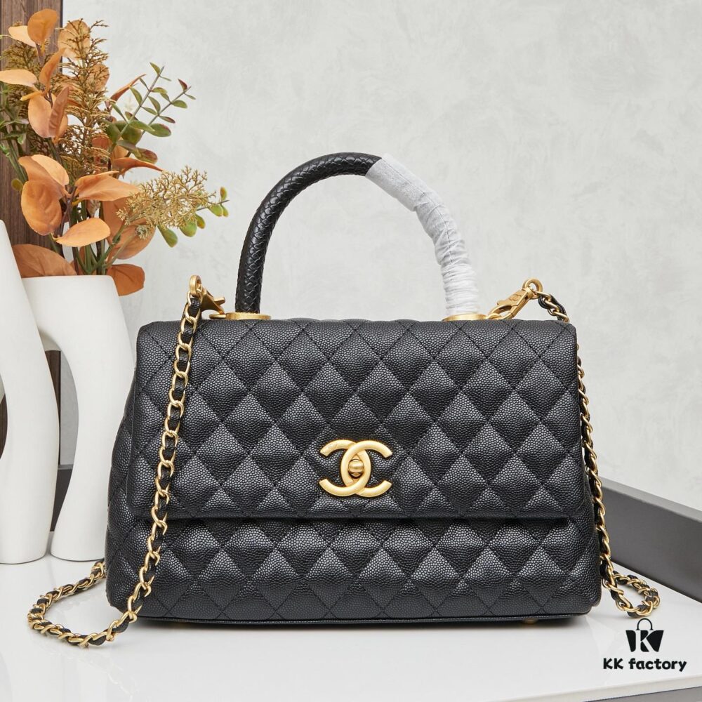 69303fe3f09edb6de4c4d7b1 New Arrival with Box Chanel Coco Handle Black Calfskin Red Handle