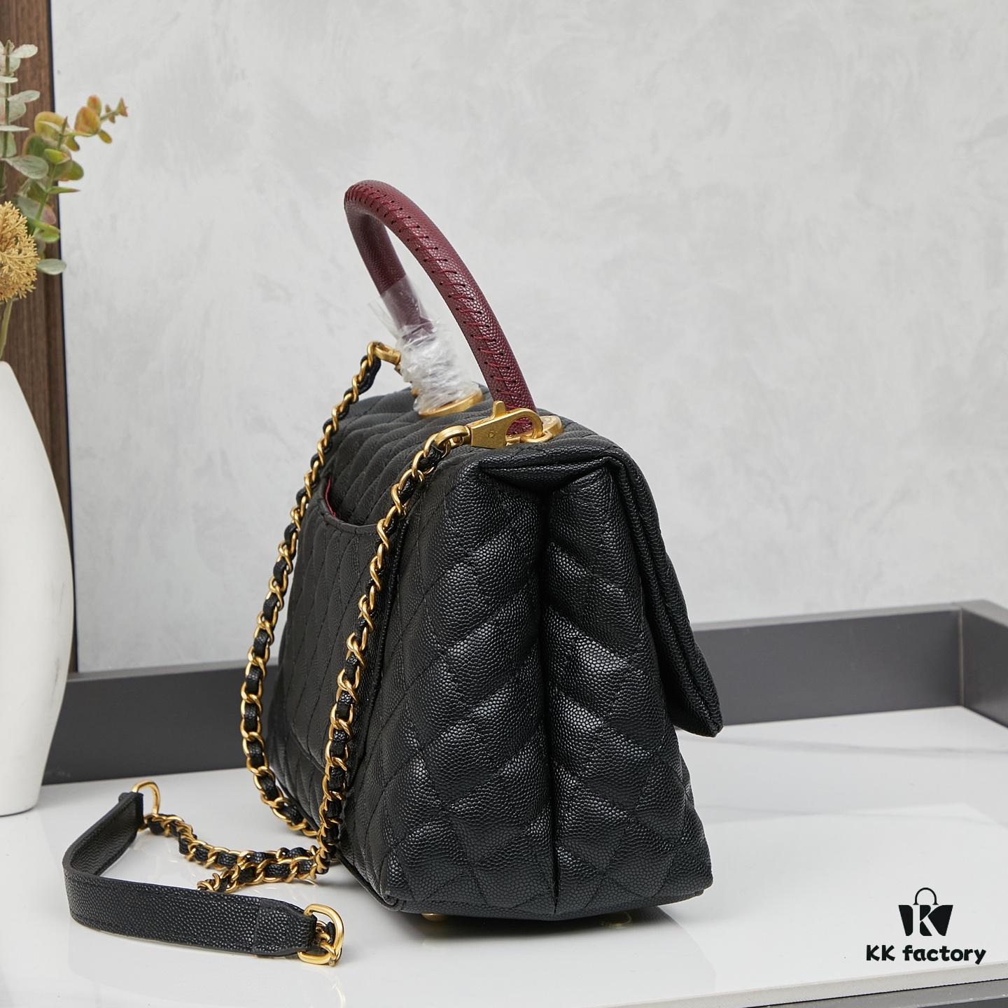 69303ff3f09edb6de4c4d7c0 New Arrival with Box Chanel Coco Handle Black Calfskin Red Handle
