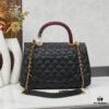 69303ff4f09edb6de4c4d7c2 New Arrival with Box Chanel Coco Handle Black Calfskin Red Handle