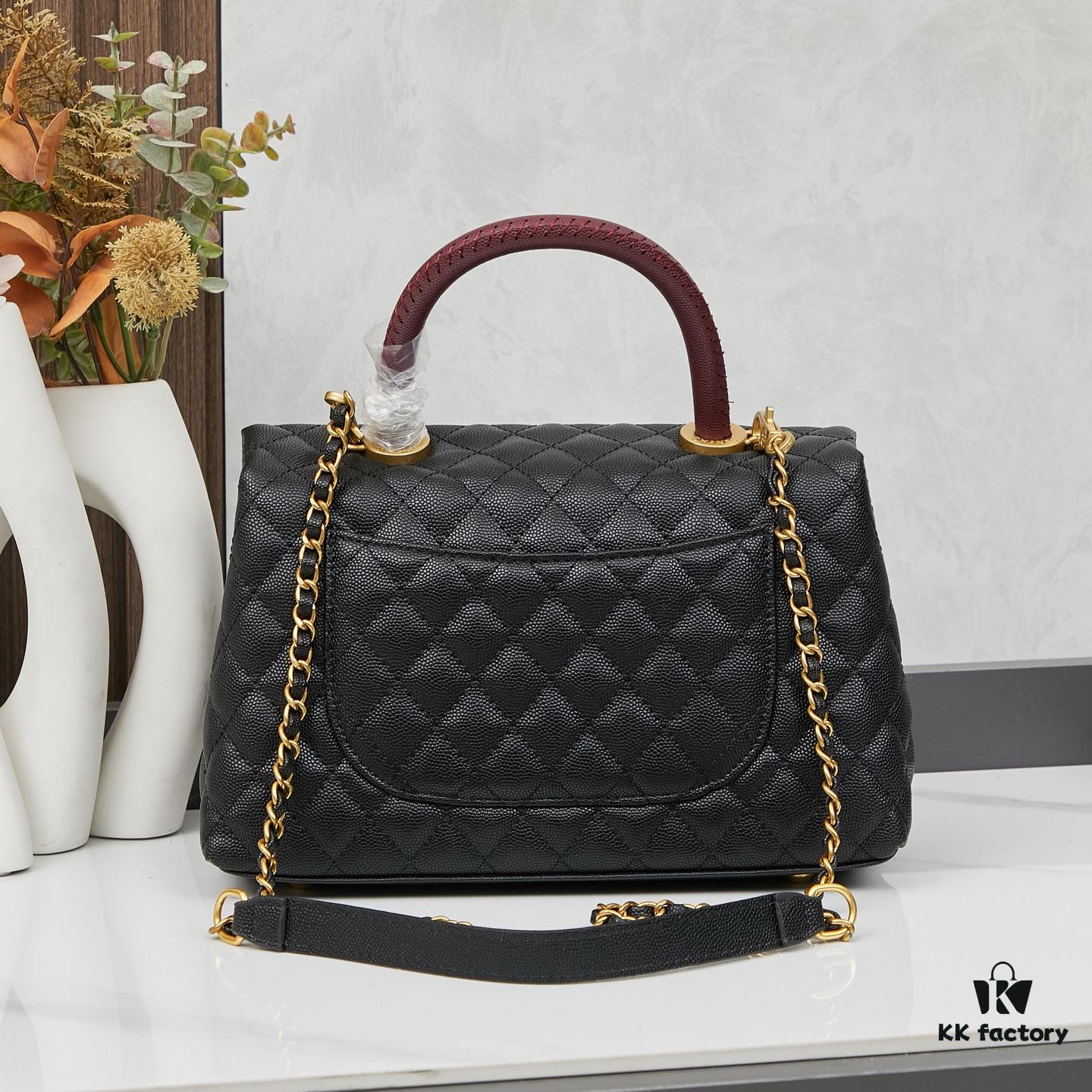 69303ff4f09edb6de4c4d7c2 New Arrival with Box Chanel Coco Handle Black Calfskin Red Handle