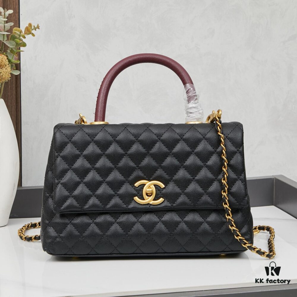 69303ff5f09edb6de4c4d7c3 New Arrival with Box Chanel Coco Handle Black Calfskin Red Handle