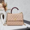 69304013f09edb6de4c4d7e1 New Arrival with Box, Mini Chanel Coco Handle in Black Calfskin with Gold Hardware and Red Handle
