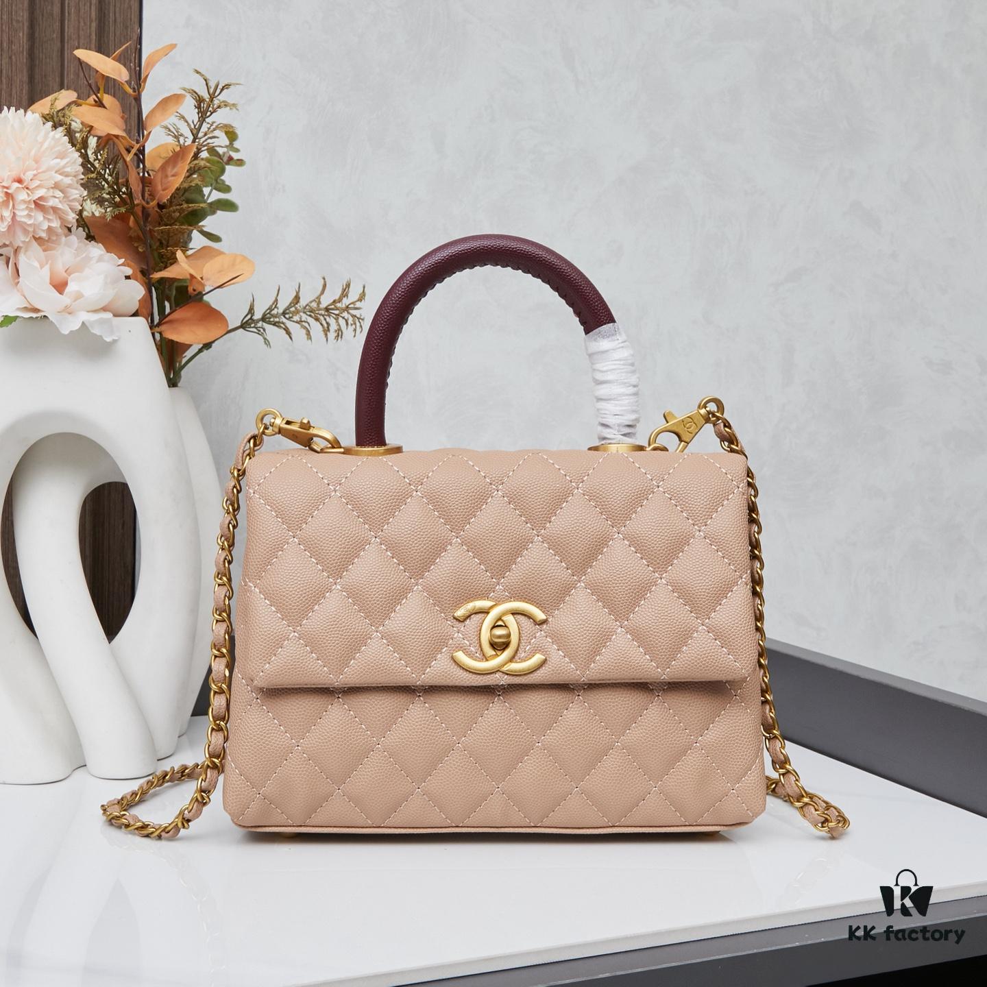 69304013f09edb6de4c4d7e1 New Arrival with Box, Mini Chanel Coco Handle in Black Calfskin with Gold Hardware and Red Handle