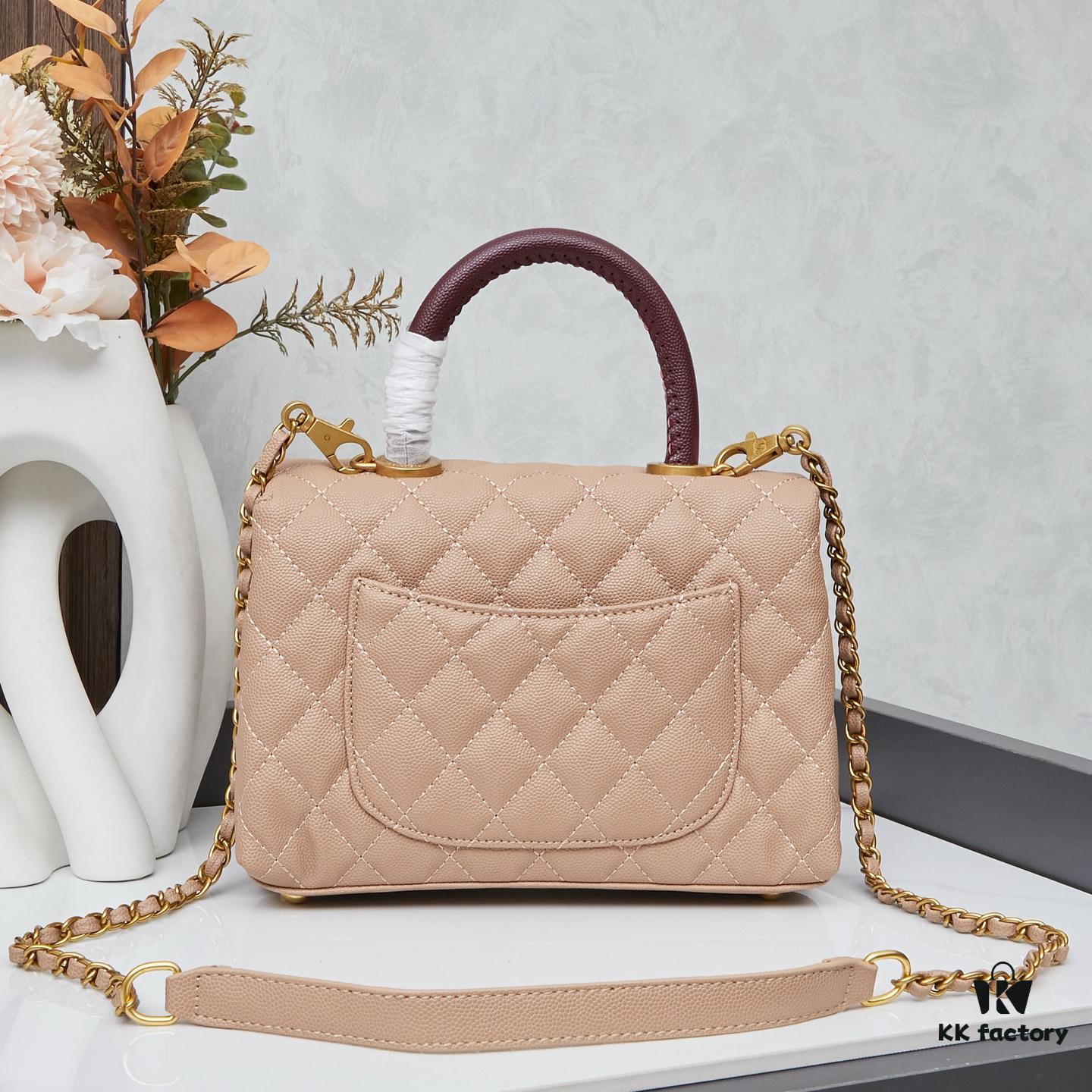 69304014f09edb6de4c4d7e3 New Arrival with Box, Mini Chanel Coco Handle in Black Calfskin with Gold Hardware and Red Handle