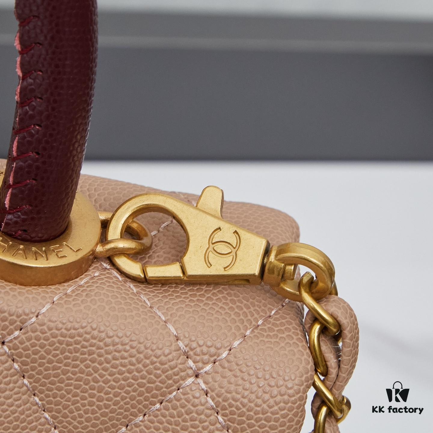69304018f09edb6de4c4d7e6 New Arrival with Box, Mini Chanel Coco Handle in Black Calfskin with Gold Hardware and Red Handle