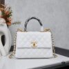 69304025f09edb6de4c4d7f0 New Arrival with Box, Mini Chanel Coco Handle in Black Calfskin with Gold Hardware and Red Handle