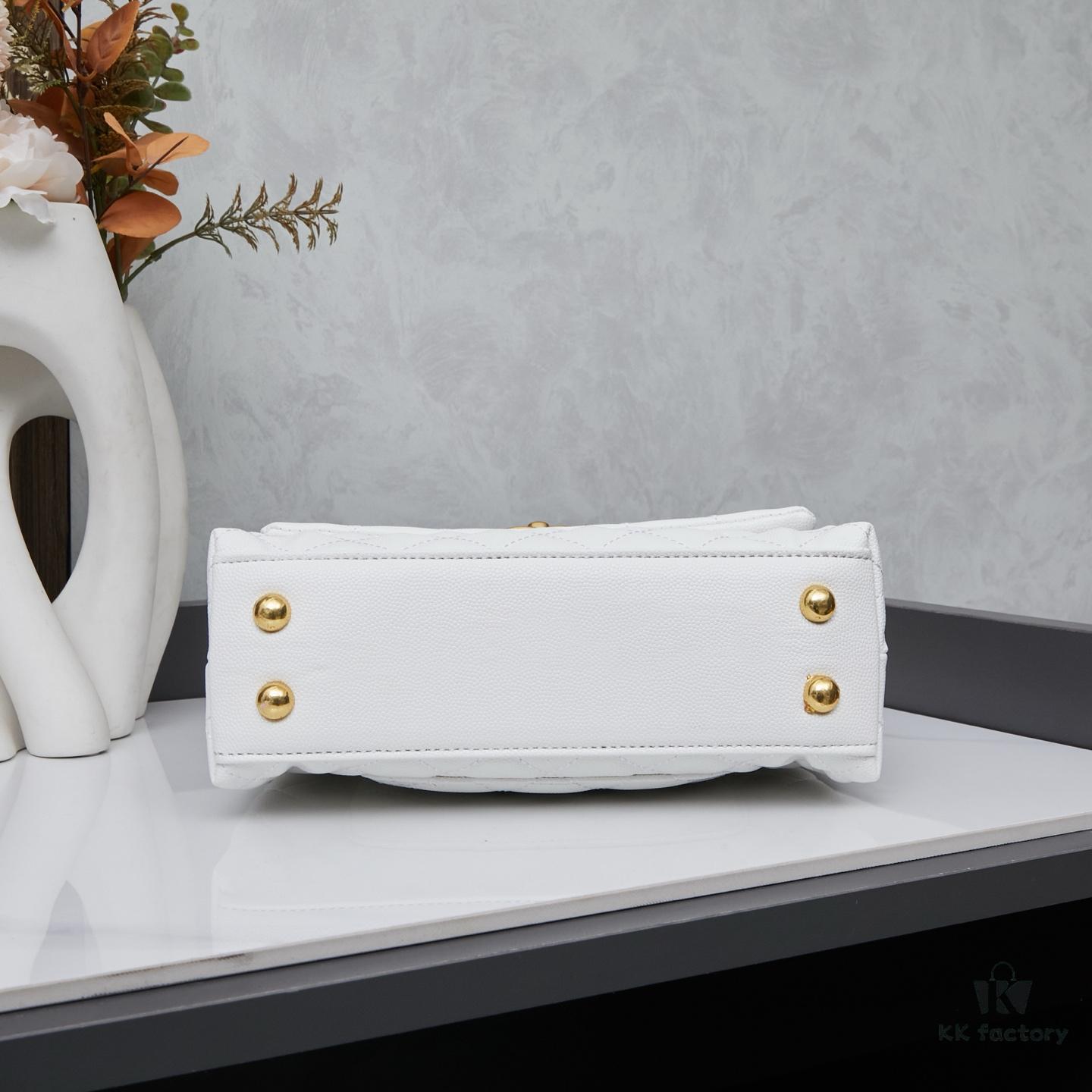 69304029f09edb6de4c4d7f1 New Arrival with Box, Mini Chanel Coco Handle in Black Calfskin with Gold Hardware and Red Handle