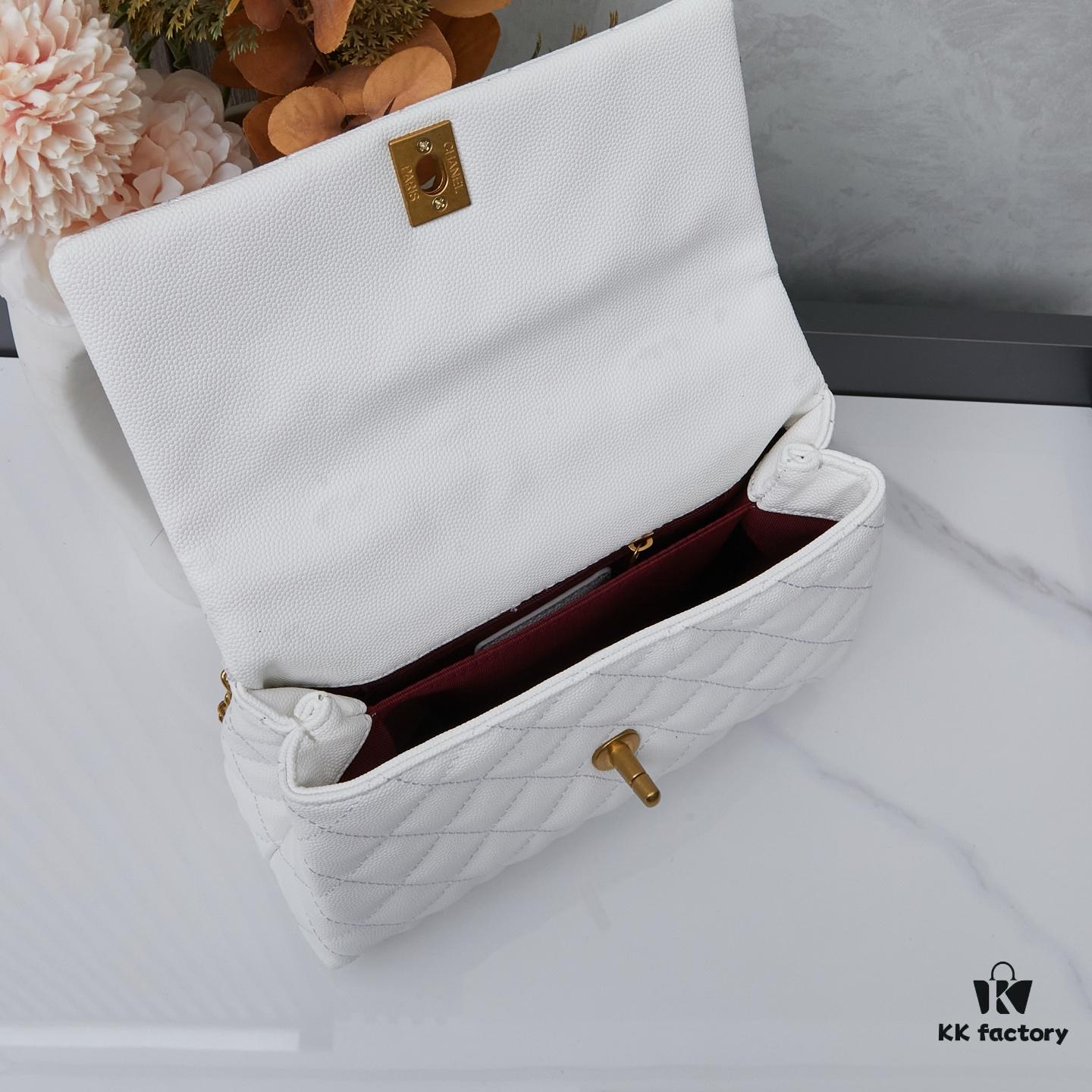 69304031f09edb6de4c4d7fb New Arrival with Box, Mini Chanel Coco Handle in Black Calfskin with Gold Hardware and Red Handle