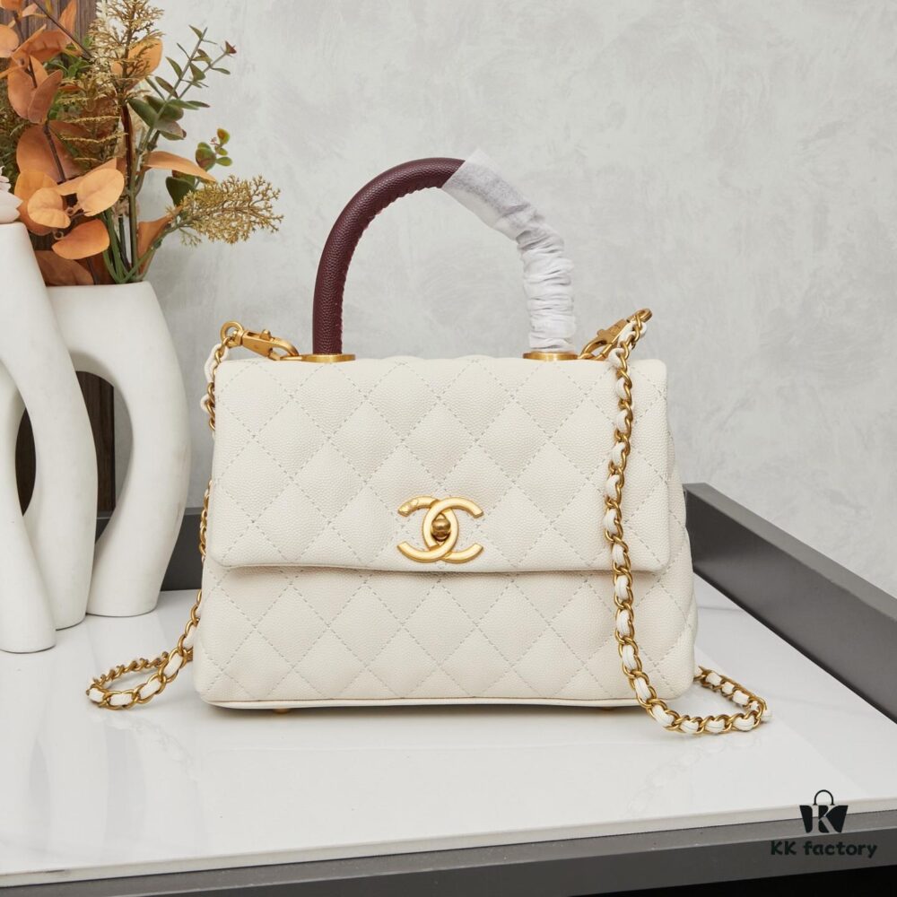 69304032f09edb6de4c4d7fd New Arrival with Box, Mini Chanel Coco Handle in Black Calfskin with Gold Hardware and Red Handle