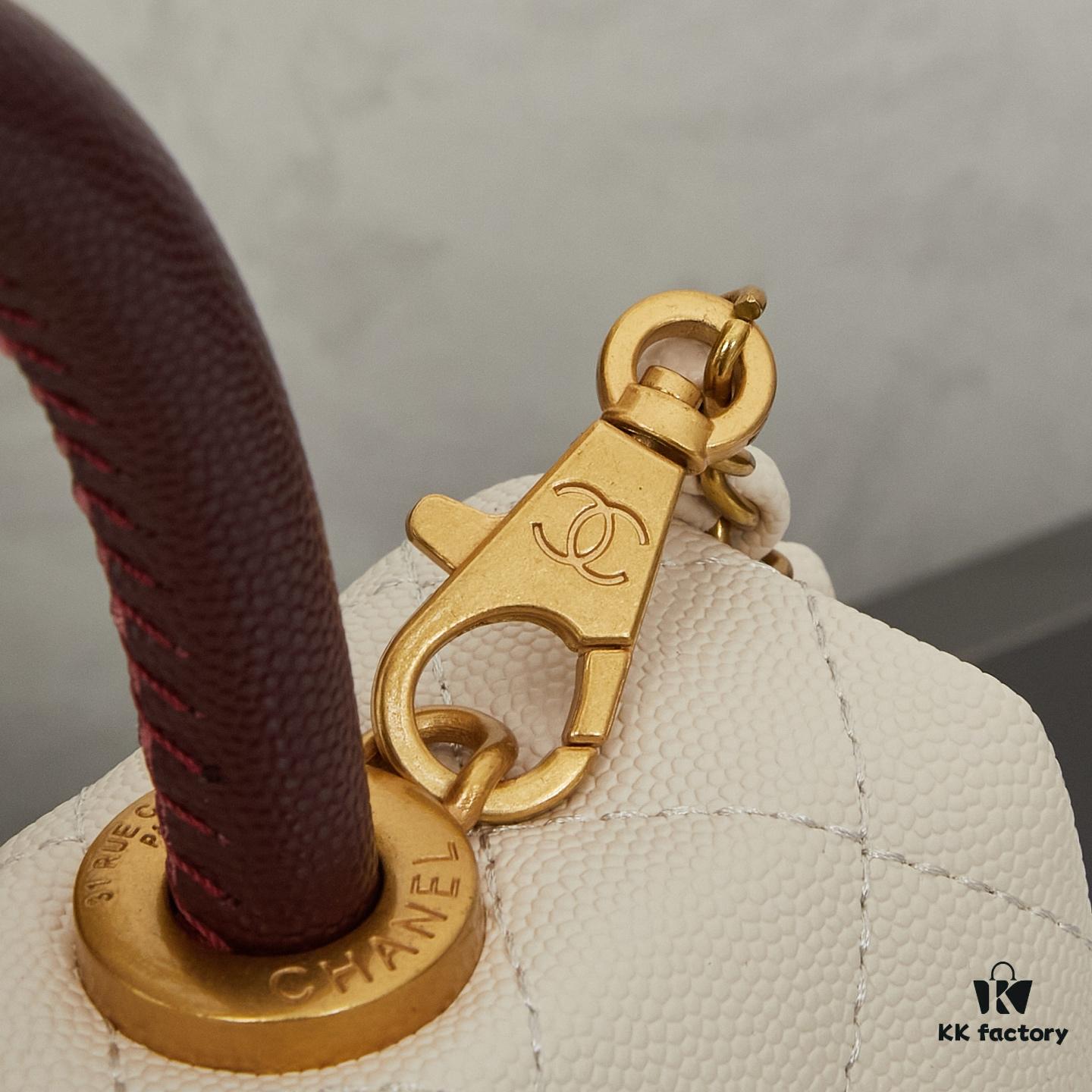 69304036f09edb6de4c4d801 New Arrival with Box, Mini Chanel Coco Handle in Black Calfskin with Gold Hardware and Red Handle