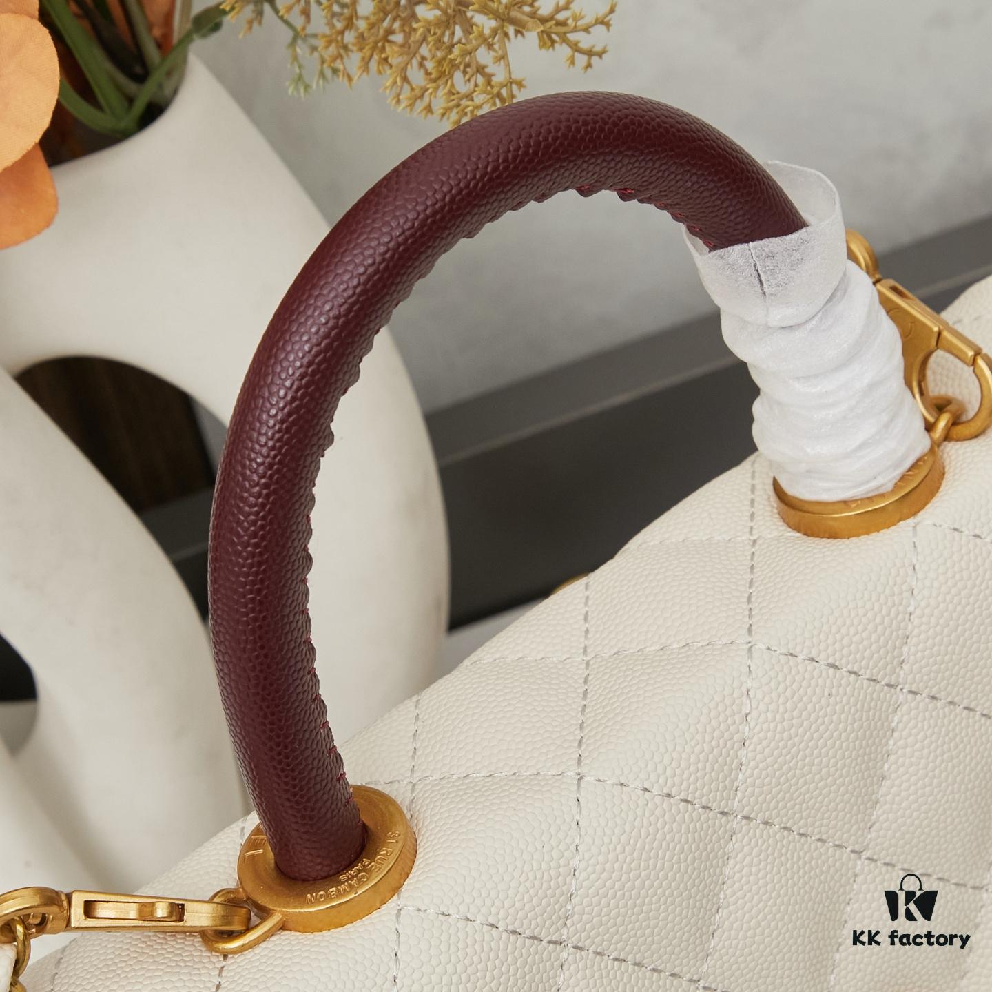 69304039f09edb6de4c4d803 New Arrival with Box, Mini Chanel Coco Handle in Black Calfskin with Gold Hardware and Red Handle