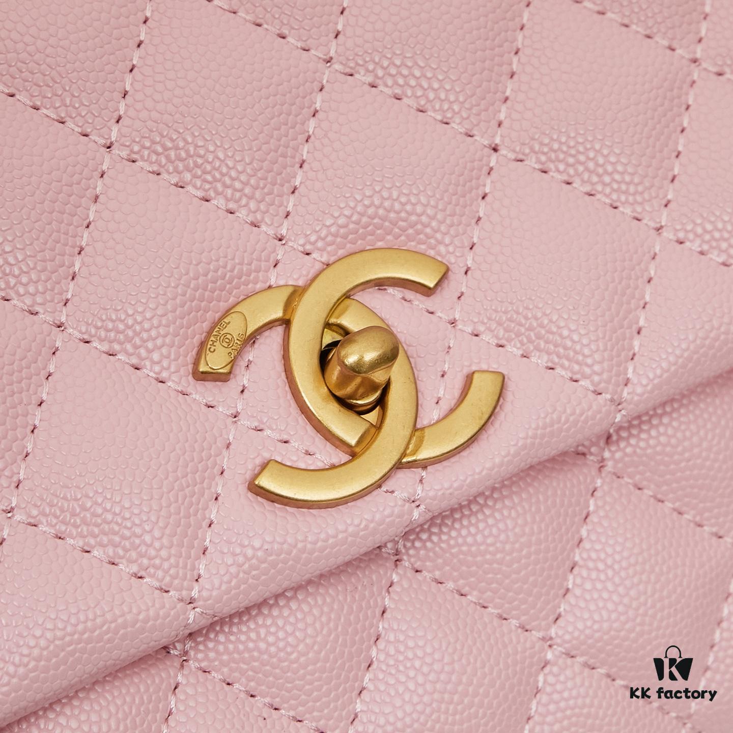 6930403bf09edb6de4c4d805 New Arrival with Box, Mini Chanel Coco Handle in Black Calfskin with Gold Hardware and Red Handle