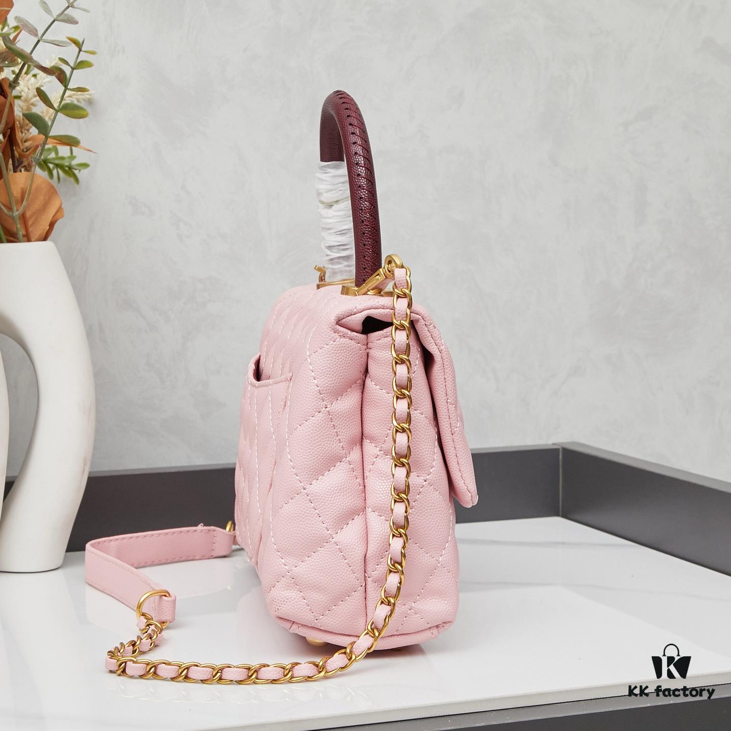 69304040f09edb6de4c4d808 New Arrival with Box, Mini Chanel Coco Handle in Black Calfskin with Gold Hardware and Red Handle