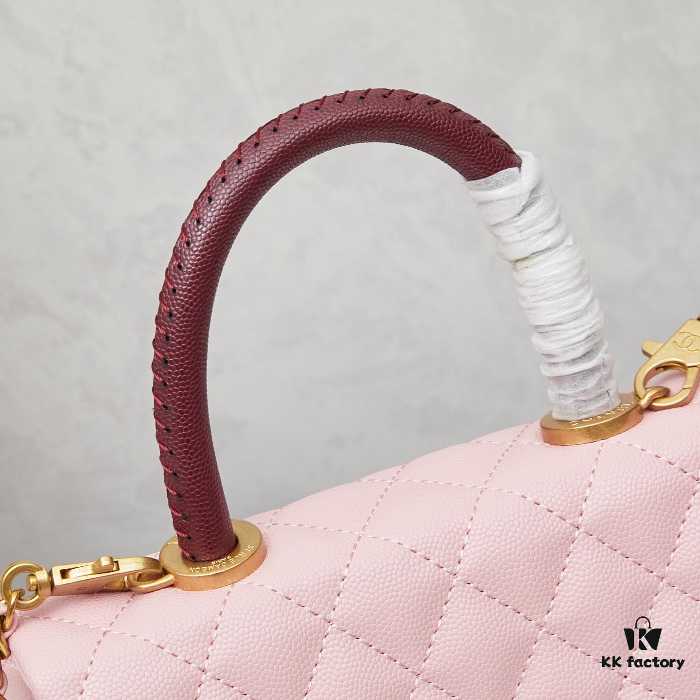 69304043f09edb6de4c4d809 New Arrival with Box, Mini Chanel Coco Handle in Black Calfskin with Gold Hardware and Red Handle