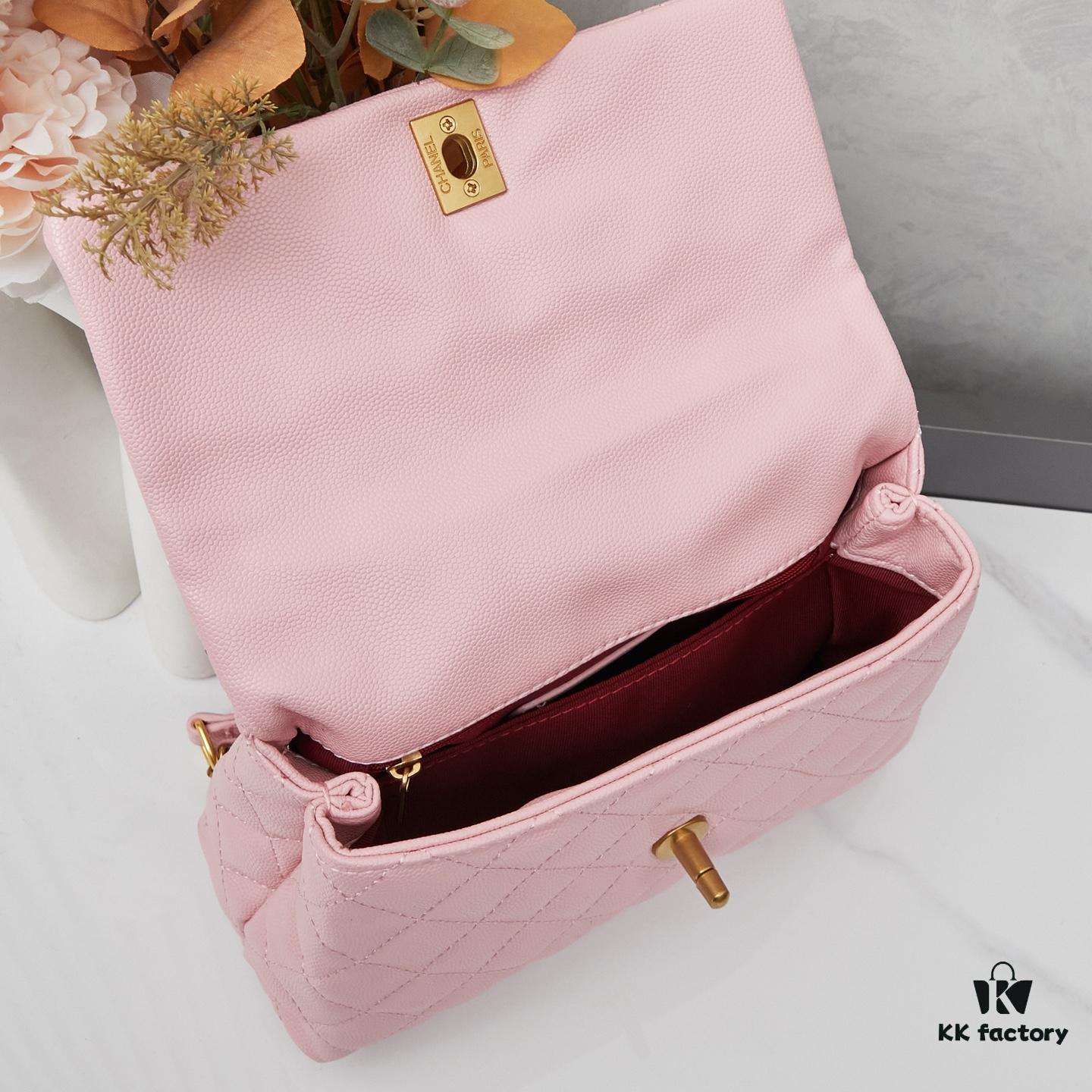 69304045f09edb6de4c4d80a New Arrival with Box, Mini Chanel Coco Handle in Black Calfskin with Gold Hardware and Red Handle