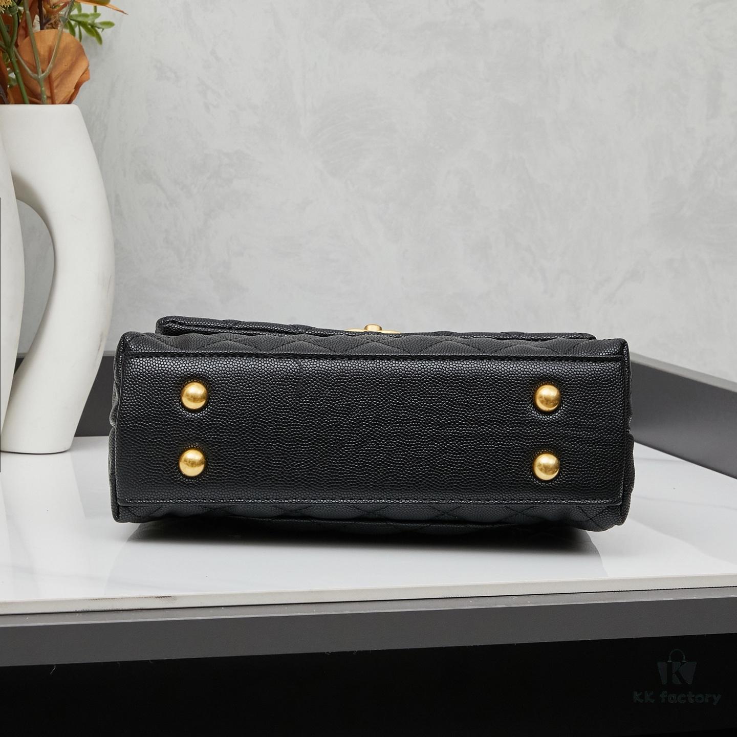 69304046f09edb6de4c4d80c New Arrival with Box, Mini Chanel Coco Handle, Black Calfskin with Gold Hardware, Red Handle