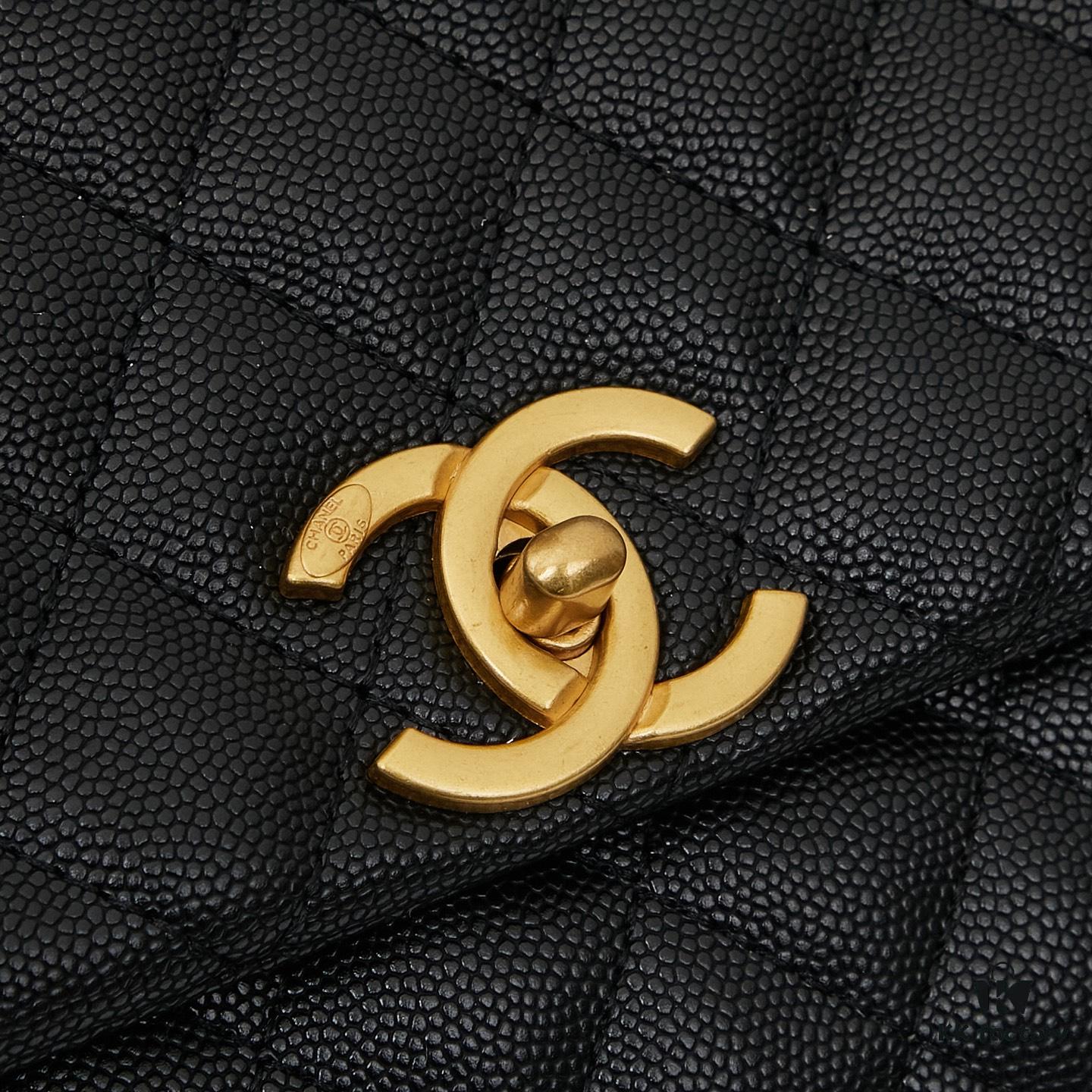 6930404af09edb6de4c4d80d New Arrival with Box, Mini Chanel Coco Handle, Black Calfskin with Gold Hardware, Red Handle