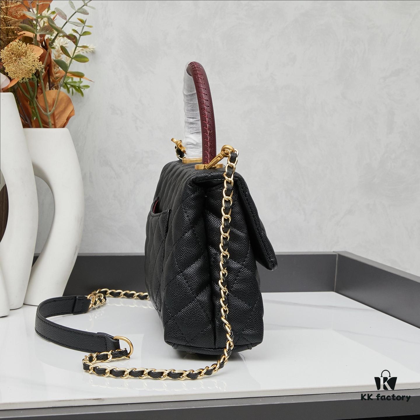 6930404bf09edb6de4c4d80f New Arrival with Box, Mini Chanel Coco Handle, Black Calfskin with Gold Hardware, Red Handle