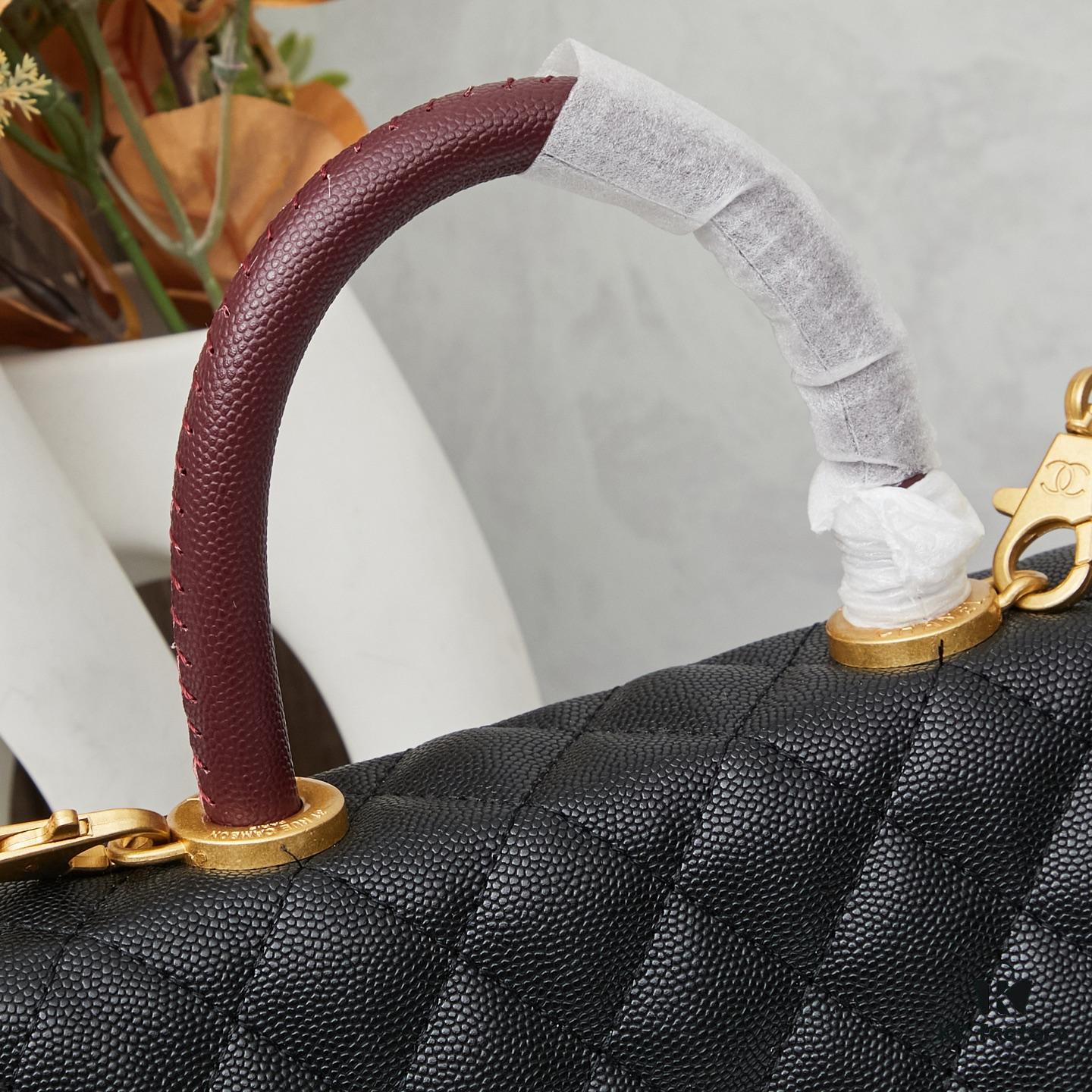 6930404cf09edb6de4c4d810 New Arrival with Box, Mini Chanel Coco Handle, Black Calfskin with Gold Hardware, Red Handle