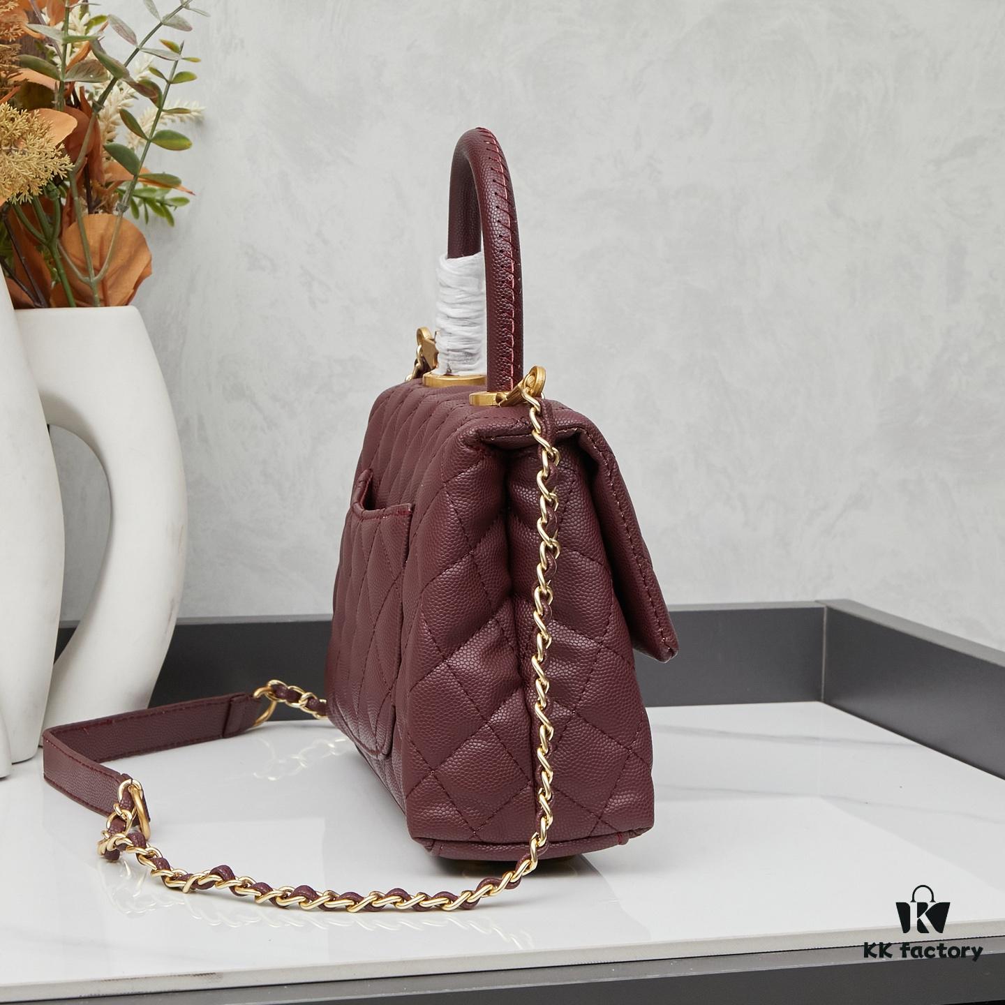69304050f09edb6de4c4d812 New Arrival with Box, Mini Chanel Coco Handle in Black Calfskin with Gold Hardware and Red Handle