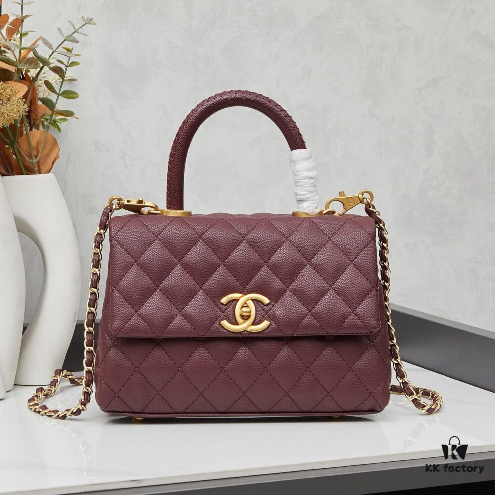 69304051f09edb6de4c4d814 New Arrival with Box, Mini Chanel Coco Handle in Black Calfskin with Gold Hardware and Red Handle