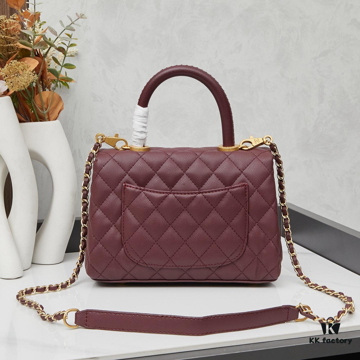 69304053f09edb6de4c4d815 New Arrival with Box, Mini Chanel Coco Handle in Black Calfskin with Gold Hardware and Red Handle