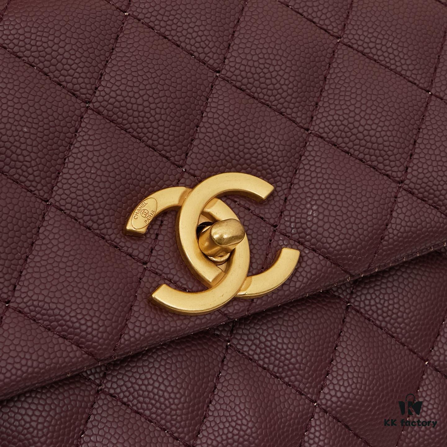 69304056f09edb6de4c4d817 New Arrival with Box, Mini Chanel Coco Handle in Black Calfskin with Gold Hardware and Red Handle