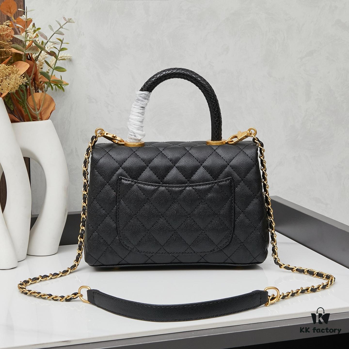 6930405ff09edb6de4c4d81e New Arrival with Box, Mini Chanel Coco Handle in Black Calfskin with Gold Hardware and Red Handle