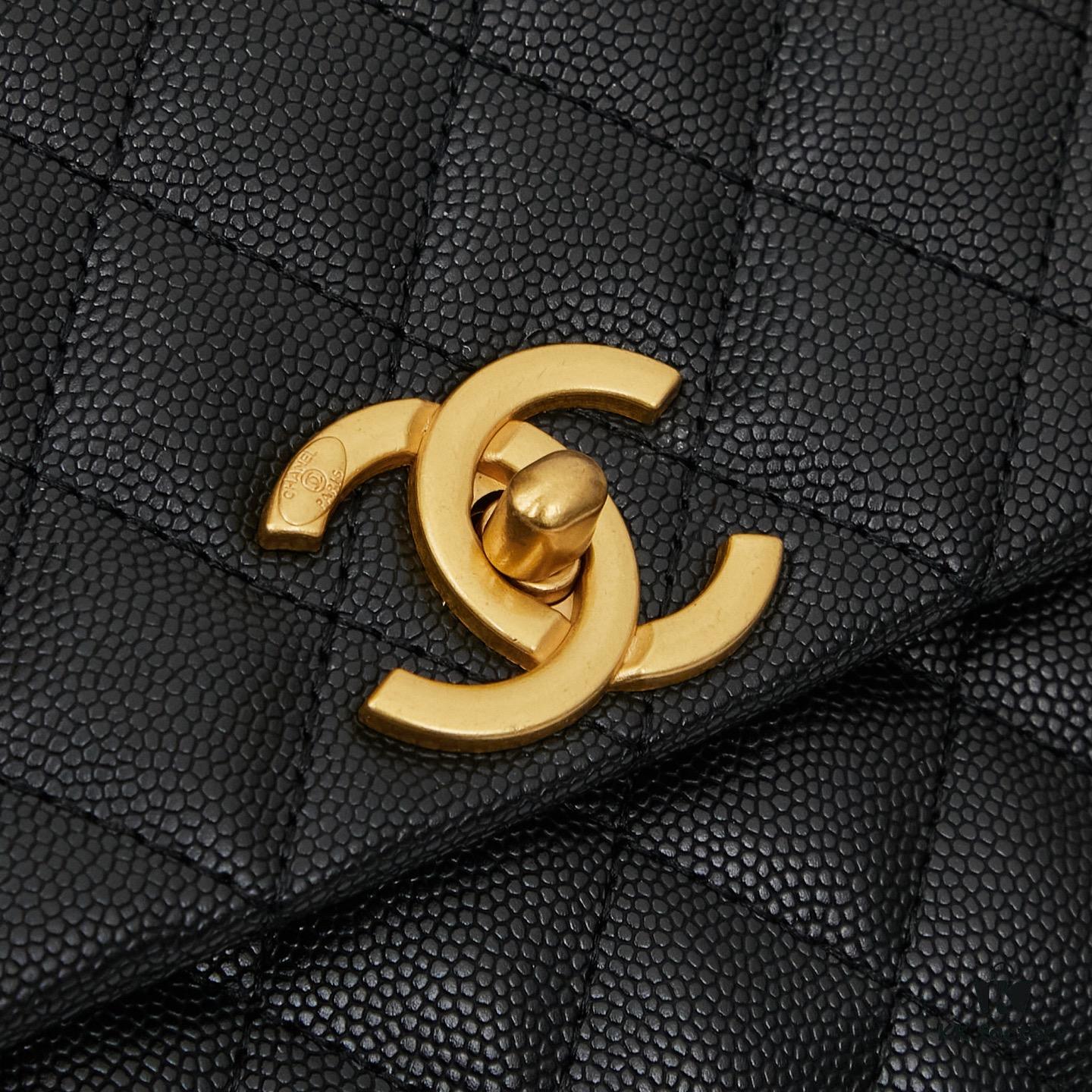 69304060f09edb6de4c4d81f New Arrival with Box, Mini Chanel Coco Handle in Black Calfskin with Gold Hardware and Red Handle