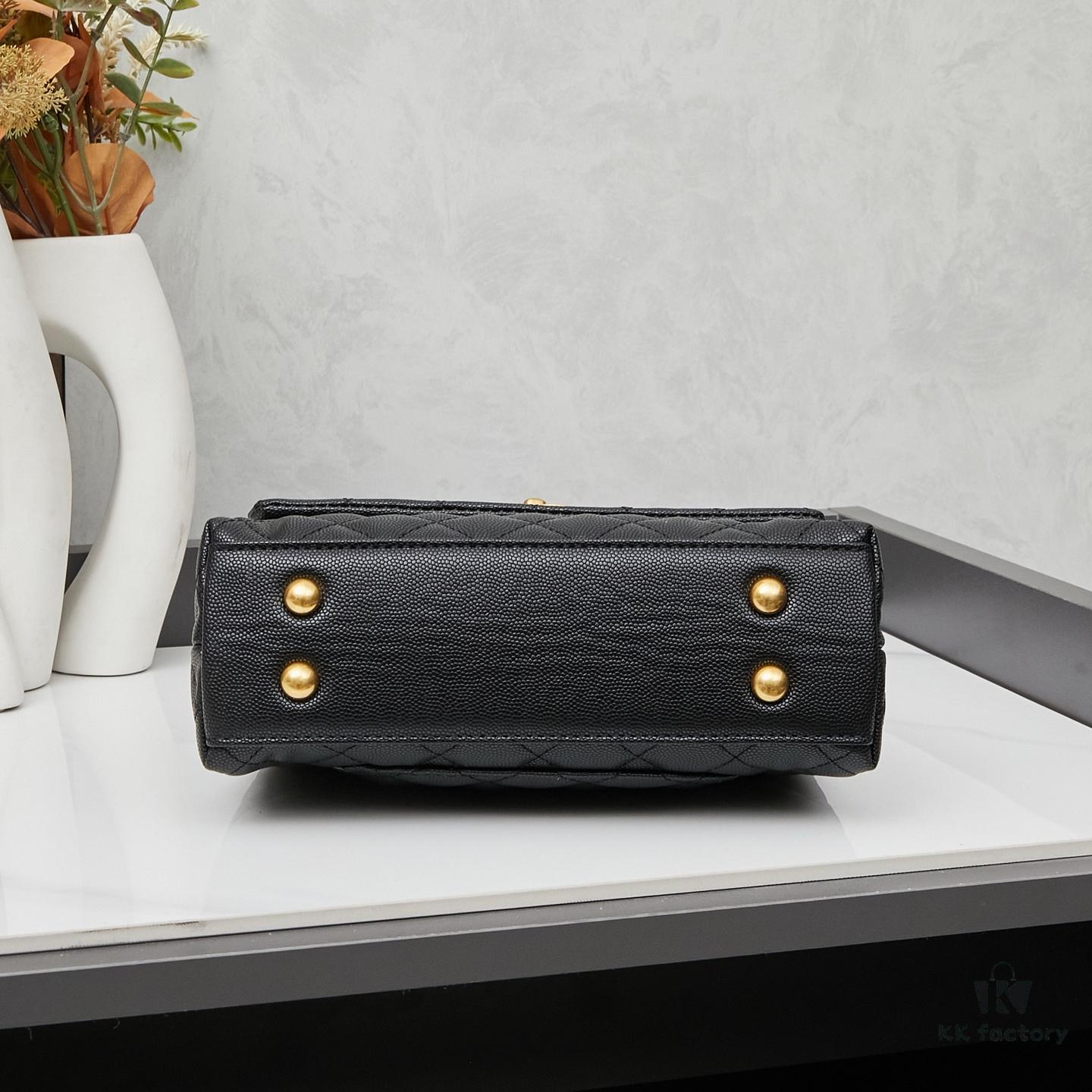 69304060f09edb6de4c4d820 New Arrival with Box, Mini Chanel Coco Handle in Black Calfskin with Gold Hardware and Red Handle
