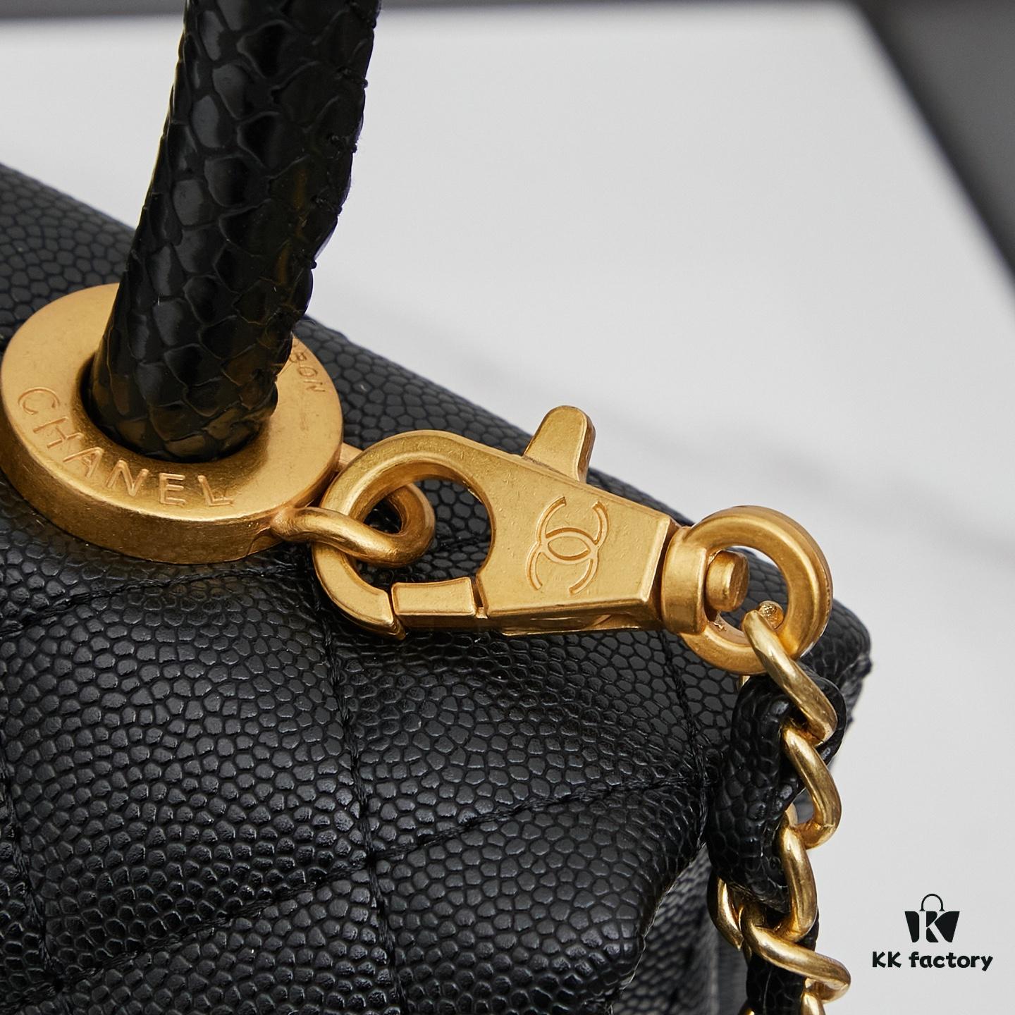 69304066f09edb6de4c4d822 New Arrival with Box, Mini Chanel Coco Handle in Black Calfskin with Gold Hardware and Red Handle