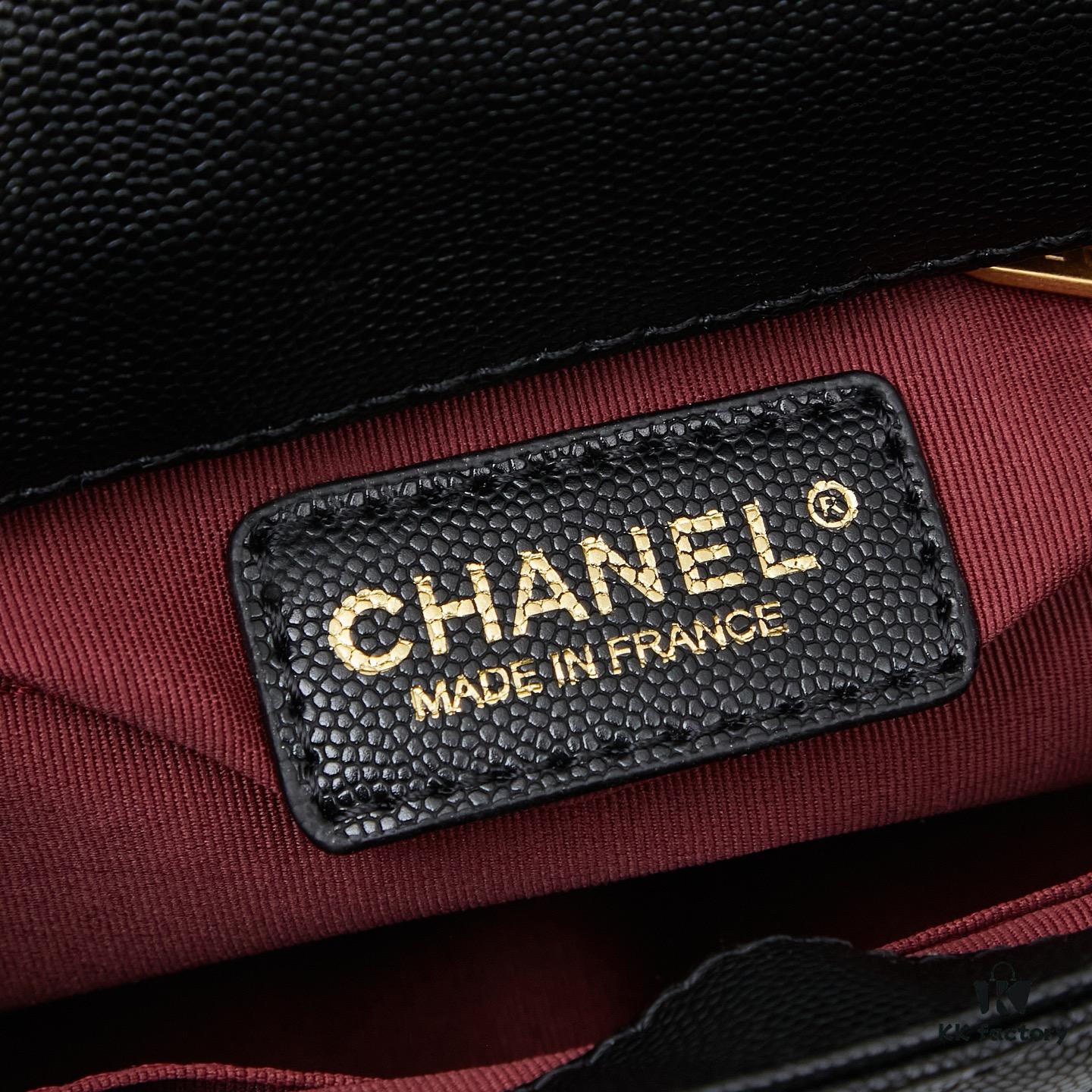 69304068f09edb6de4c4d823 New Arrival with Box, Mini Chanel Coco Handle in Black Calfskin with Gold Hardware and Red Handle