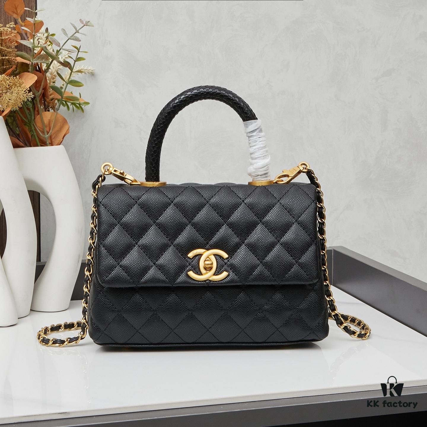 6930406ef09edb6de4c4d829 New Arrival with Box, Mini Chanel Coco Handle in Black Calfskin with Gold Hardware and Red Handle