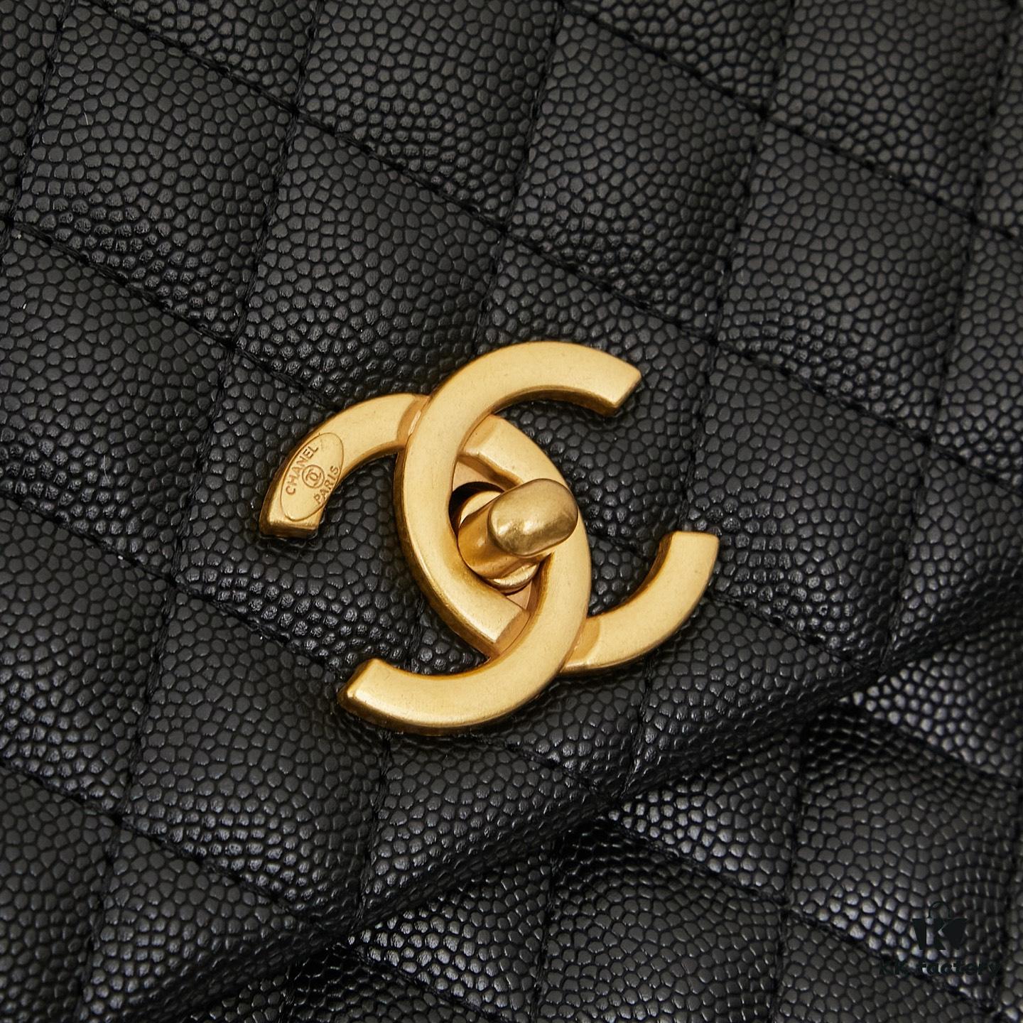 New Arrival with Box Chanel Coco Handle Black Calfskin Red Handle