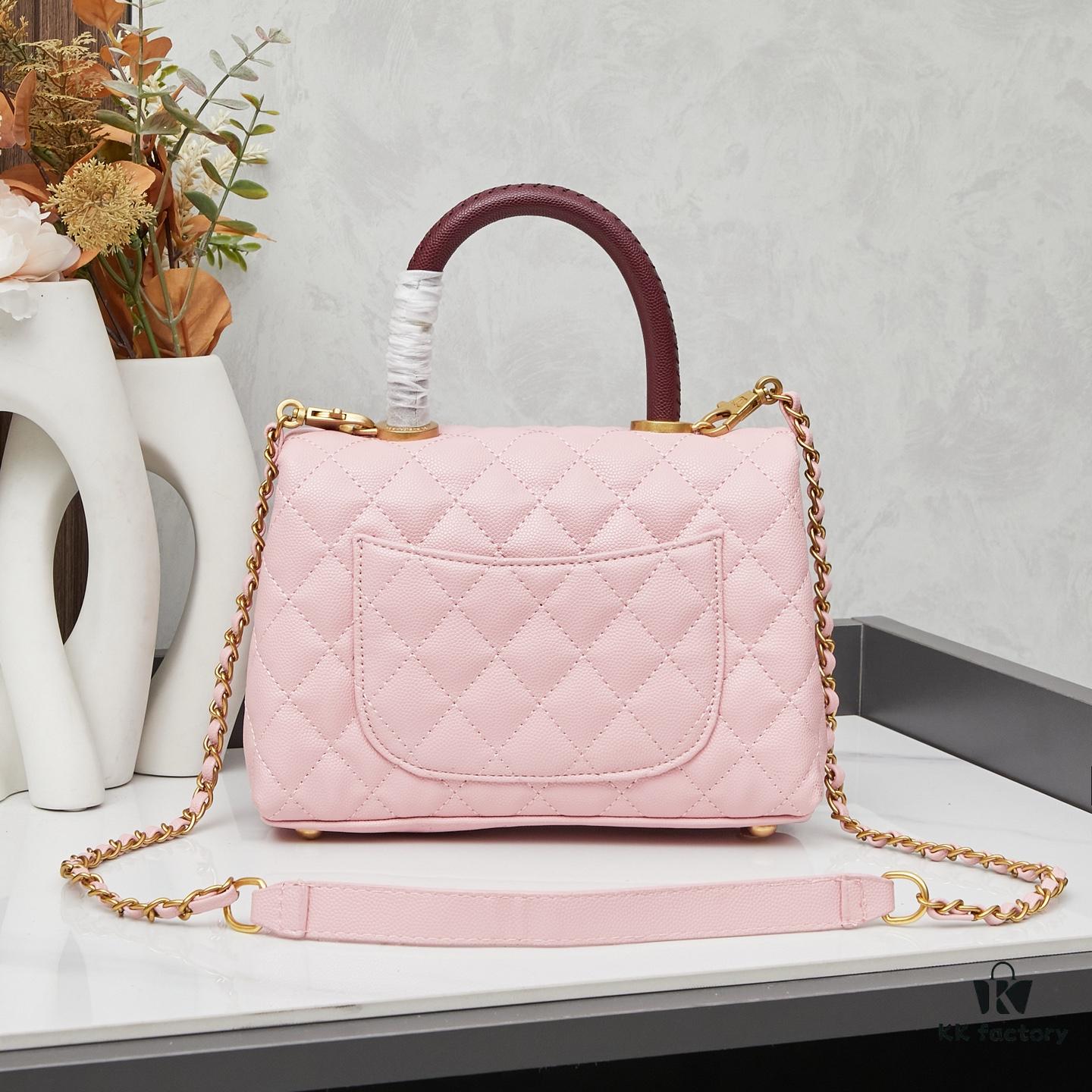 69304075f09edb6de4c4d831 New Arrival with Box, Mini Chanel Coco Handle in Black Calfskin with Gold Hardware and Red Handle