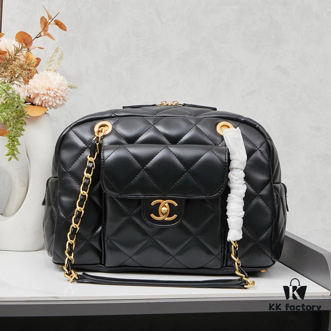 693040c9f09edb6de4c4d878 New Arrival Chanel 24A Bowling Bag in Black Crinkled Calfskin - Mini Size