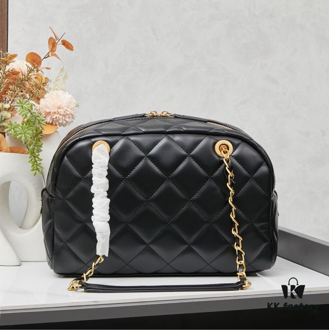 693040caf09edb6de4c4d87a New Arrival Chanel 24A Bowling Bag in Black Crinkled Calfskin - Mini Size