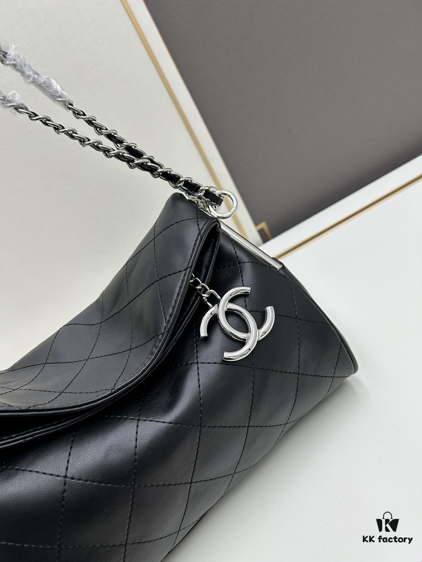 693040d3f09edb6de4c4d880 New Small Size Chanel Black Silver Exterior Stitching Hobo Bag ②size